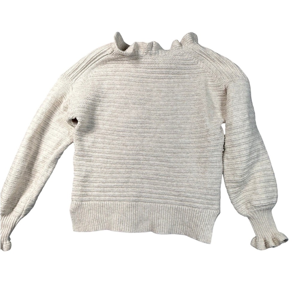 Madewell Ruffle Neck Cotton Merino Wool Sweater Oatmeal Beige XS - Picture 2 of 6